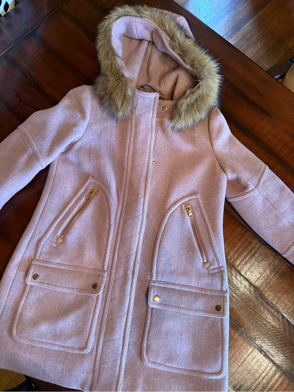 J. Crew Stadium Cloth Nello Gori Hooded Coat with Faux Fur Trim